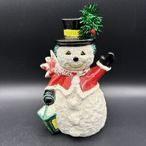 Vintage Ceramic Handpainted Snowman Christmas Decor Frosty Hobbyist Top Hat Read